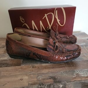 Leather women loafers shoes. Piton print